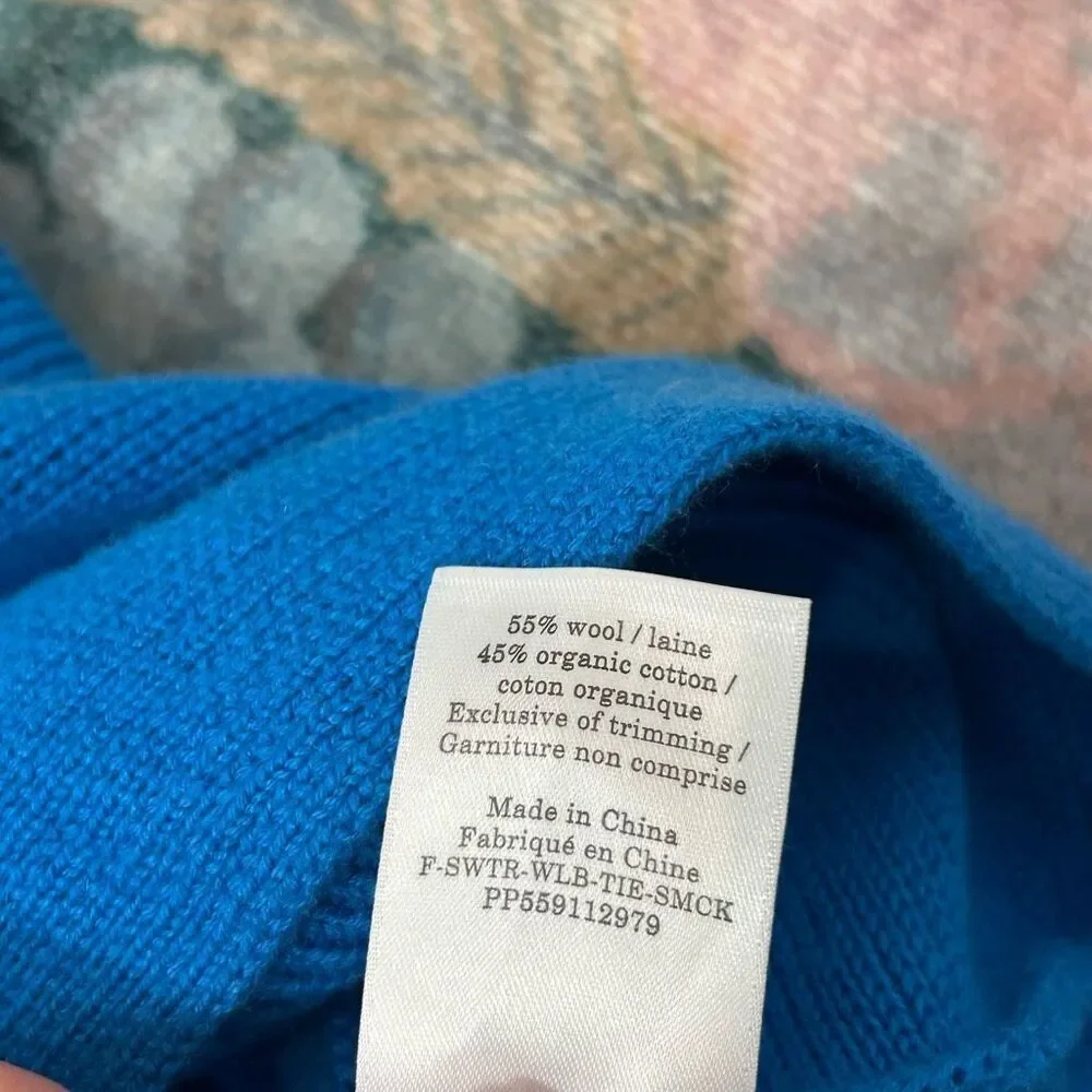 Everlane Sweater Womens XS Cerulean Blue Wool Blend Lace Up Smock Knit Crop